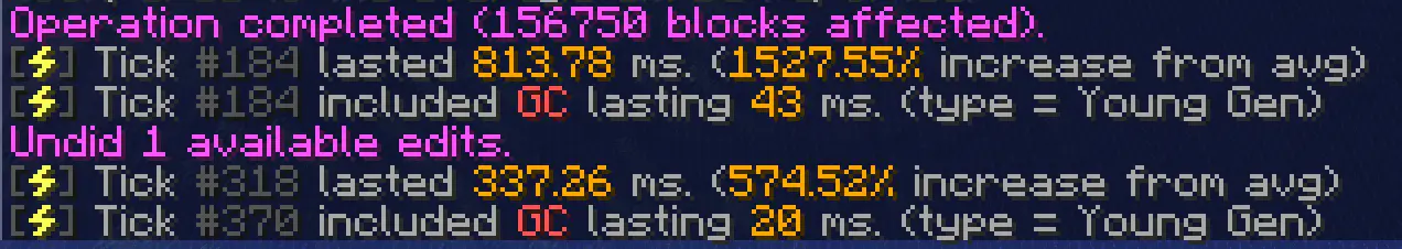 Демонстрация /spark tickmonitor с WorldEdit